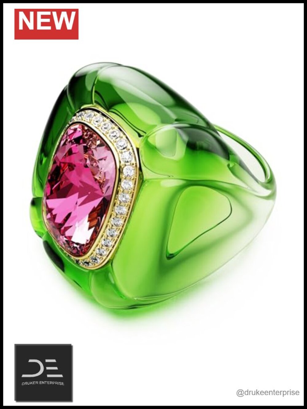 Swarovski Dulcis Cocktail Ring Cushion Cut Pave Crystal Gold Tone Size 4.75